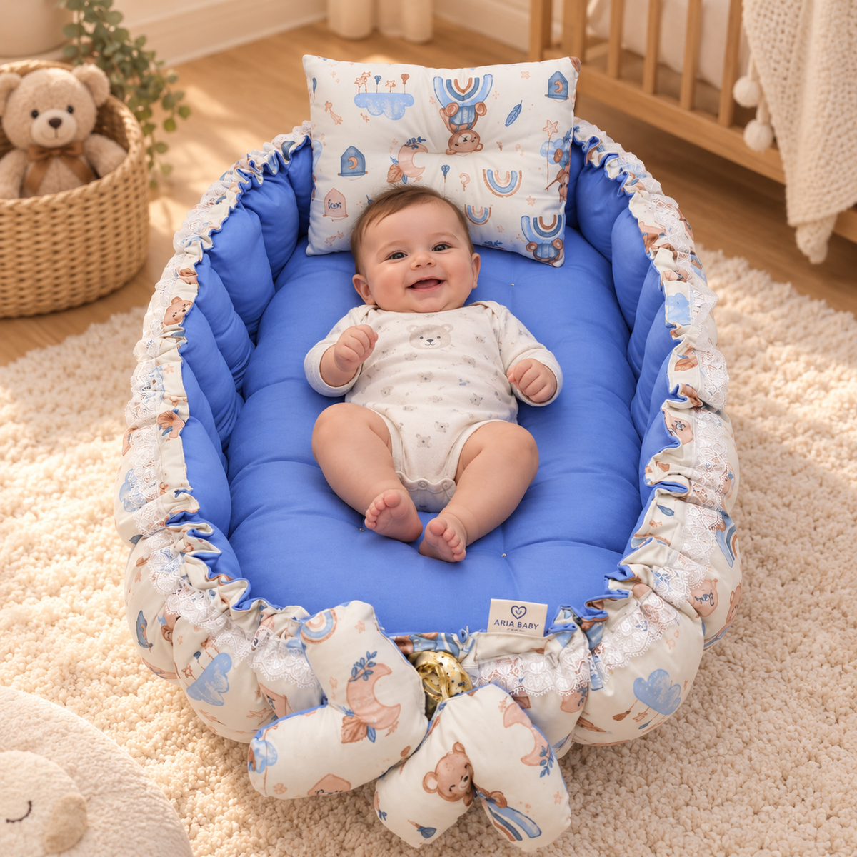 Blue Bear _ Oval Baby Nest
