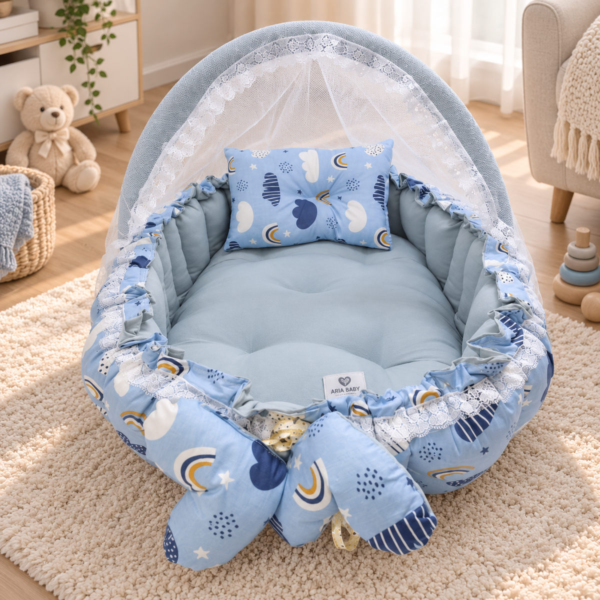 Dark Blue Rainbow _ Oval Baby Nest
